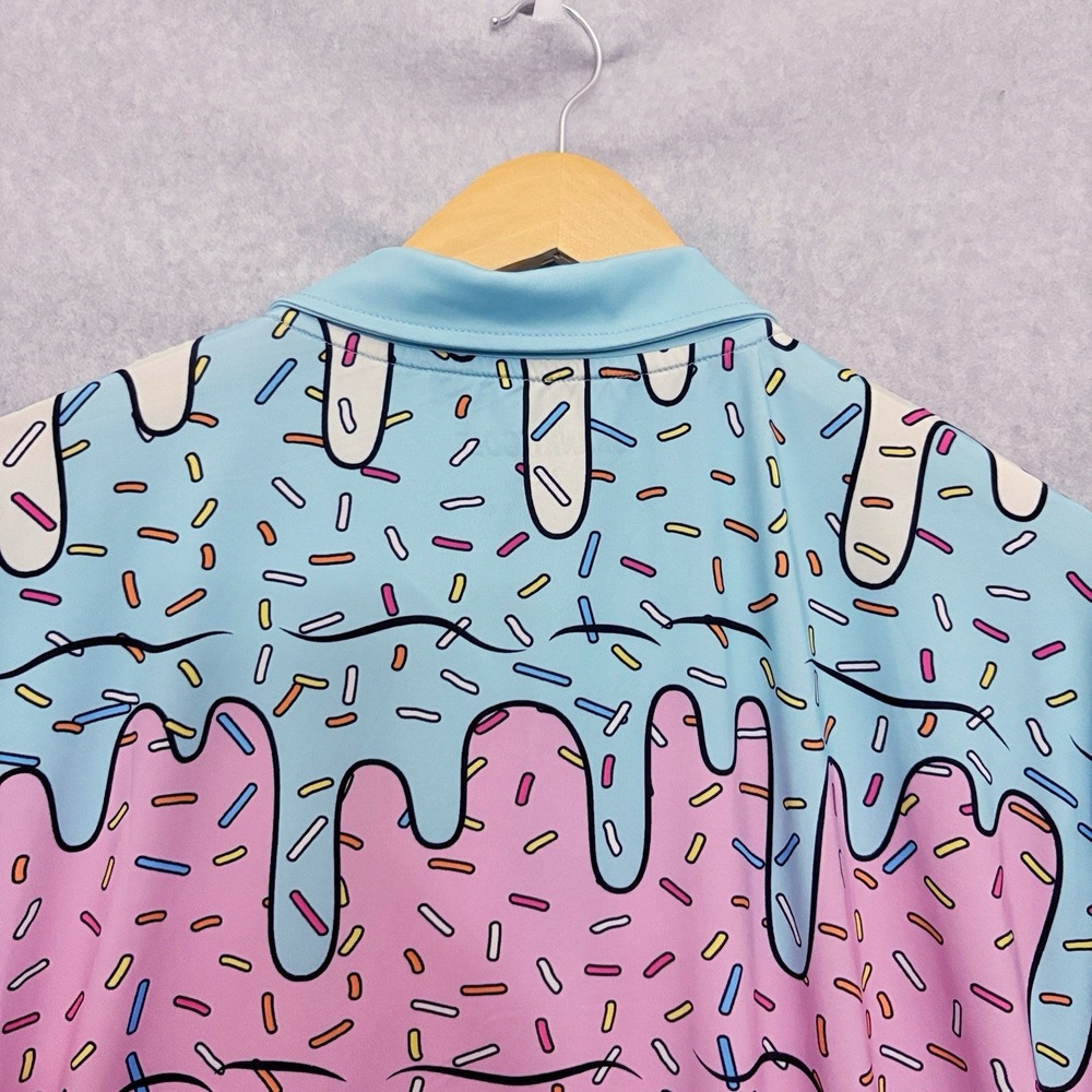 Shank It Golf Polo Shirt Mens 2XL Crazy Melt Colorful All Over Print Loud Flashy - Picture 6 of 8